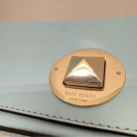 Kate Spade Mint Green Leather Square Clutch Handbag Purse Silver Hardware - Picture 5 of 13